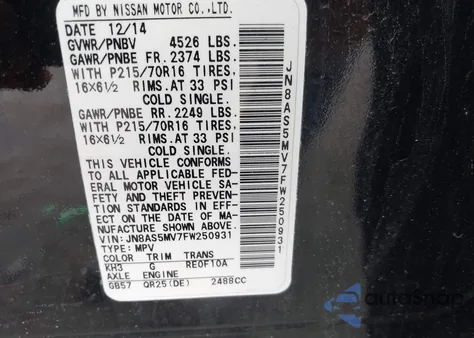 2015 Nissan Rogue Select S из США, поврежденный, VIN JN8AS5MV7FW250931